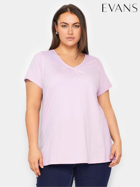 Violet - Evans 100% Bumbac Decolteu în V Tricou (E18727) | 142 LEI
