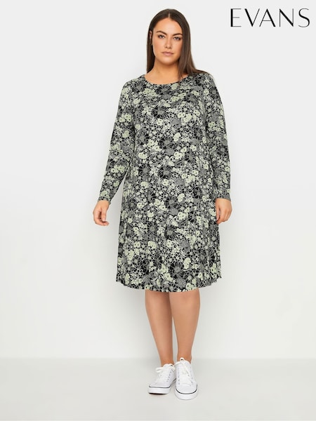 Evans Animal Print Pocket Jersey Black Dress (E18728) | ‏181‏₪