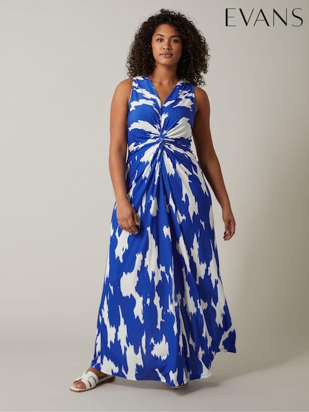 Evans Blue Printed Twist Dress (E18736) | $65