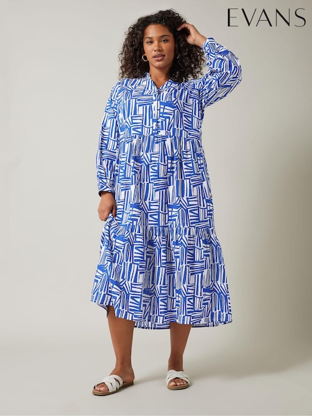 Evans Abstract Long Sleeve Shirt White Dress (E18737) | €63