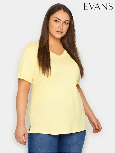 Keltainen - Evans 100% Cotton V-neck T-shirt (E18749) | €30