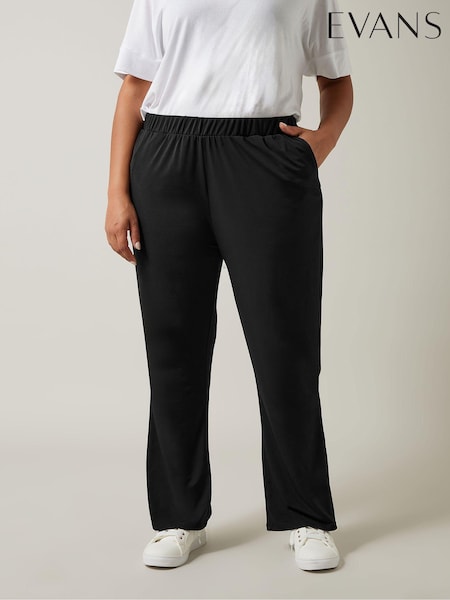 Evans Curve Wide Leg Jersey Black Trousers (E18752) | €48