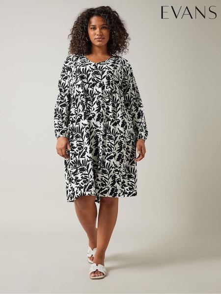 Evans Floral Crinkle Midi White Dress (E18759) | €57