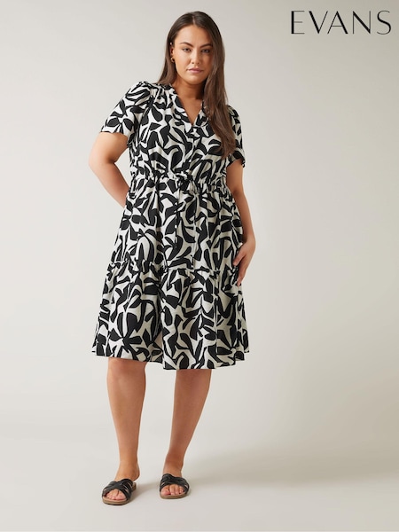 Natural - Evans Abstract Midi Rochie tip cămașă (E18764) | 350 LEI