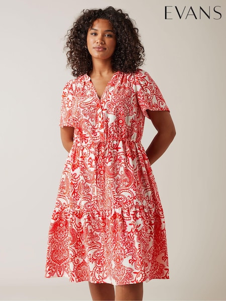 Evans Red Paisley Print Short Shirt Dress (E18787) | €74
