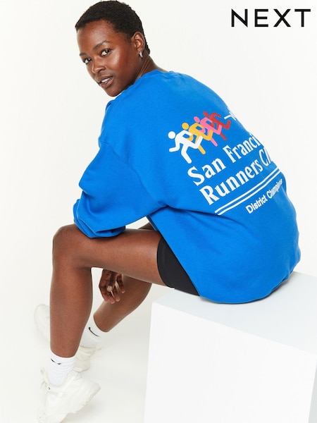 Albastru cobalt - Relaxed Fit Slogan Graphic San Francisco Runners Club Sweatshirt (E18865) | 136 LEI