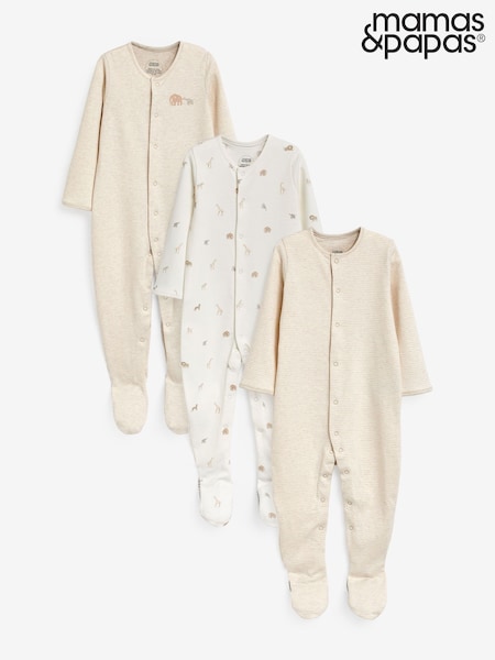 Mamas & Papas 100% Cotton Born Wild Brown Sleepsuits 3 Pack (E18872) | 31 €