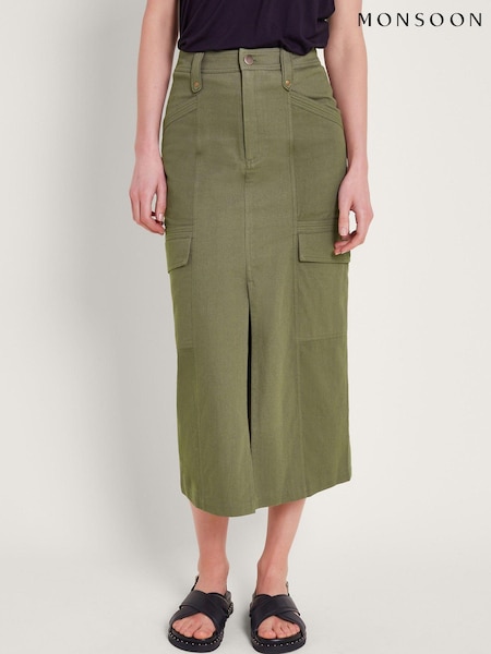 Monsoon 100% Cotton Lucia Cargo Midi Skirt (E18877) | 211 LEI