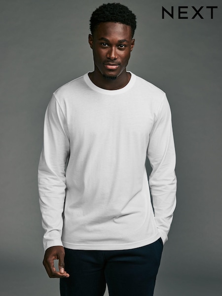 White Long Sleeve Basic Crew Neck Regular Fit T-Shirt (E18881) | €6