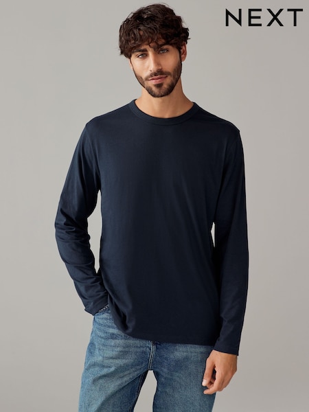 Navy Blue Long Sleeve Basic Crew Neck Regular Fit T-Shirt (E18884) | €6