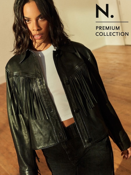 Black N. Premium Genuine Leather Fringed Jacket (E18906) | €123