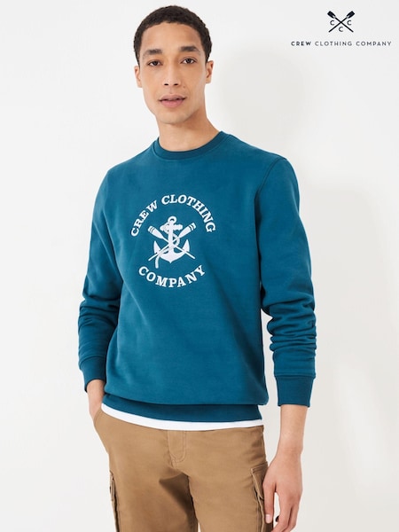 Crew Clothing Company Blue Embroidered Graphic Print Crew Neck 100% Cotton Sweatshirt (E18931) | AED172
