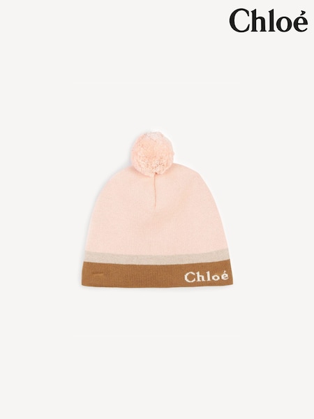 Chloé Pink Knitted Logo Beanie Hat (E18946) | ‏408 د.إ.‏