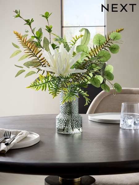 Green Artificial Floral Arrangement In Glass Vase (E18947) | €39