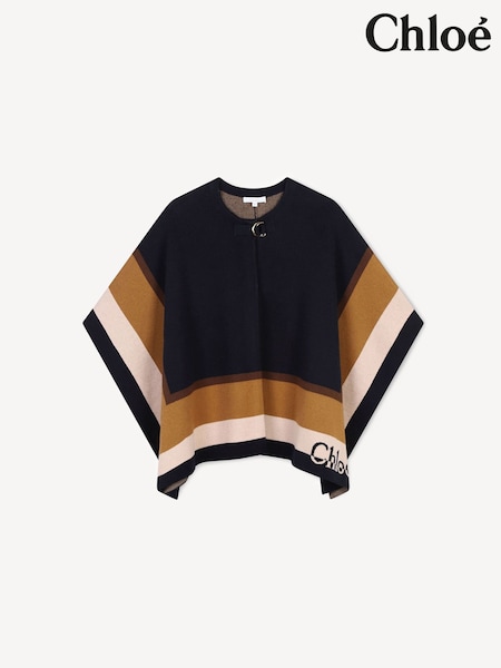 Chloé Blue Knitted Logo Poncho Cape (E18948) | AED1,572