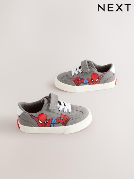 Grey Standard Fit (F) Spiderman Touch Fastening Elastic Lace Trainers (E18994) | € 28 - € 31