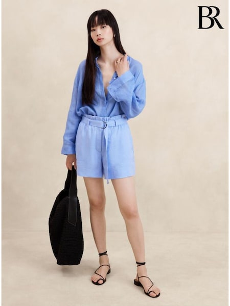 Banana Republic Blue 4" Linen Belted Shorts (E19038) | €23