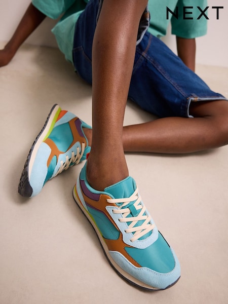 Blue Colourblock Standard Fit (F) Elastic Lace Trainers (E19053) | AED132 - AED168