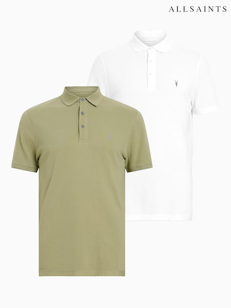 AllSaints White Reform Short Sleeve Polo Shirt 2 Pack (E19231) | R$ 1,175