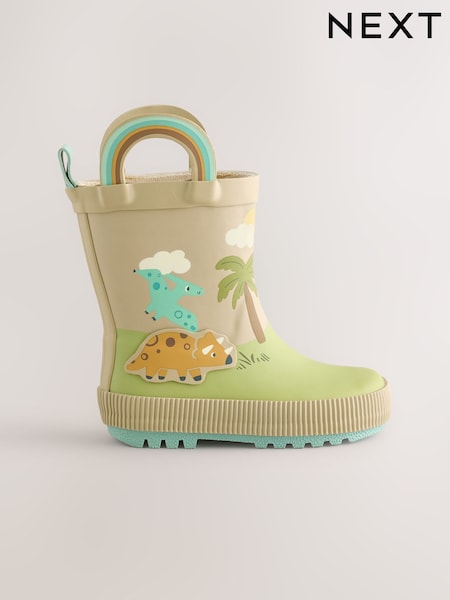 ニュートラルカラー恐竜柄 - Handle Pull-on Wellies (E19286) | ¥ 3,110 - ¥ 3,690