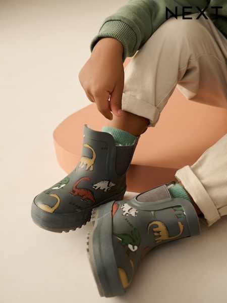 チャコールグレー 恐竜 - Warm Lined Ankle Wellies (E19288) | ¥ 2,920 - ¥ 3,500