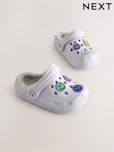 Grey Happy Face Lined Clogs Slippers (E19343) | R$ 110 - R$ 125