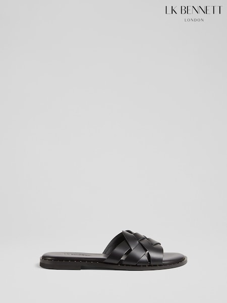 LK Bennett Black Leather Amara Flat Sliders (E19394) | ₪850