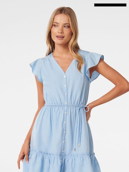Forever New Blue Rahnee Frill Hem Mini Dress with Linen (E19492) | €49