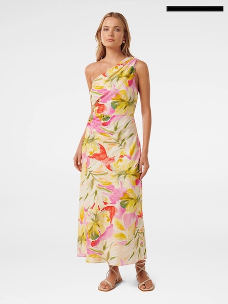 Forever New Cream Pure Linen Elle One Shoulder Midi Dress (E19494) | €70