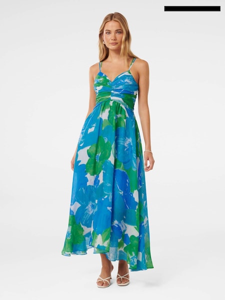 Albastru - Rochie lungă Forever New Jolie cu corsaj încrețit (E19496) | 459 LEI