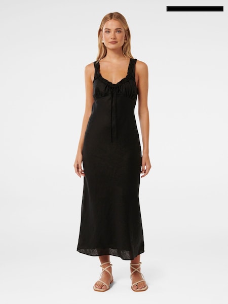 Forever New Black Pure Linen Etta Bow Tie Midi Dress (E19499) | €63