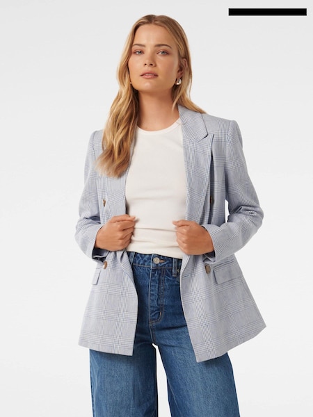 Forever New Blue Linen Blend Ivy Double Breasted Blazer (E19505) | €54