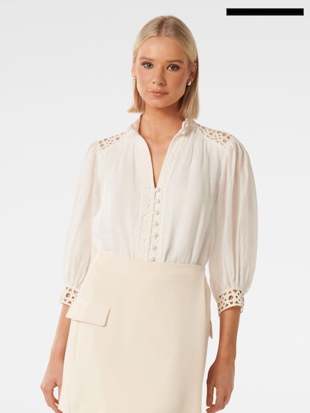 Forever New White Florence Crochet Trim Blouse (E19523) | €41.50