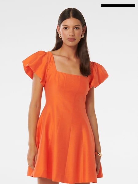 Portocaliu - Forever New Josie Petite Square Neck Mini Dress contains Linen (E19528) | 396 LEI