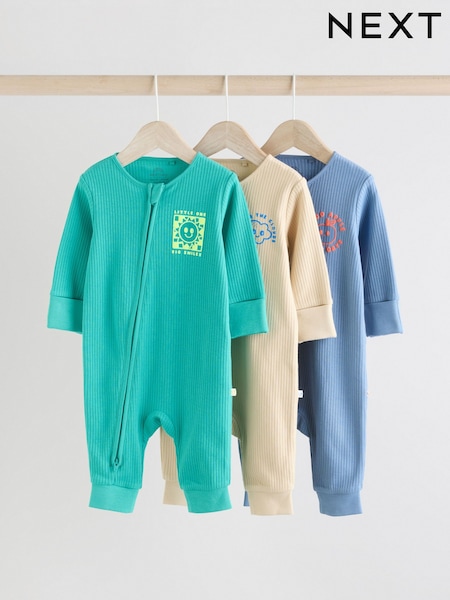 Blau - Baby Two Way Zip Footless 100% Cotton Sleepsuits 3 Pack (0mths-3yrs) (E19551) | 28 € - 31 €