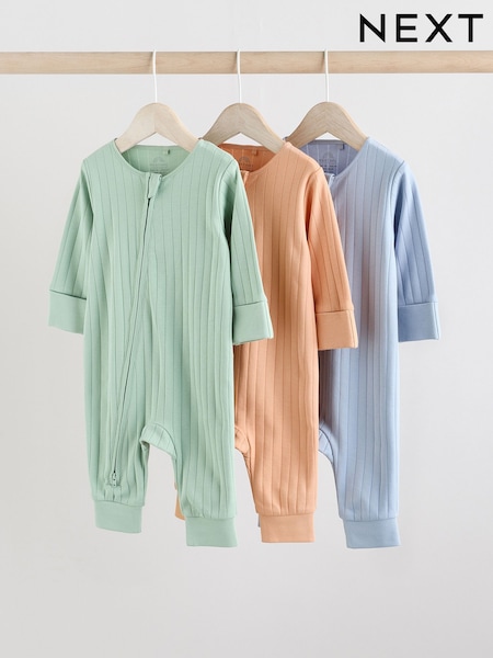ירוק/כתום - Rib Baby Footless Sleepsuits 3 Pack (0mths-3yrs) (E19552) | ‏67‏₪ - ‏75‏ ₪