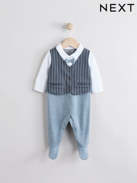 Navy Smart Bow Tie Baby Sleepsuit (0mths-2yrs) (E19555) | 74 QAR - 84 QAR