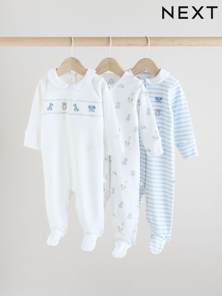 Azul/blanco - Baby Embroidered Sleepsuits 3 Pack (0-2yrs) (E19565) | 28 € - 30 €