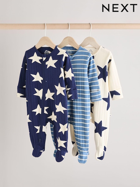 Marineblau - Star Sleepsuits 3 Pack (0mths-2yrs) (E19566) | 24 € - 27 €