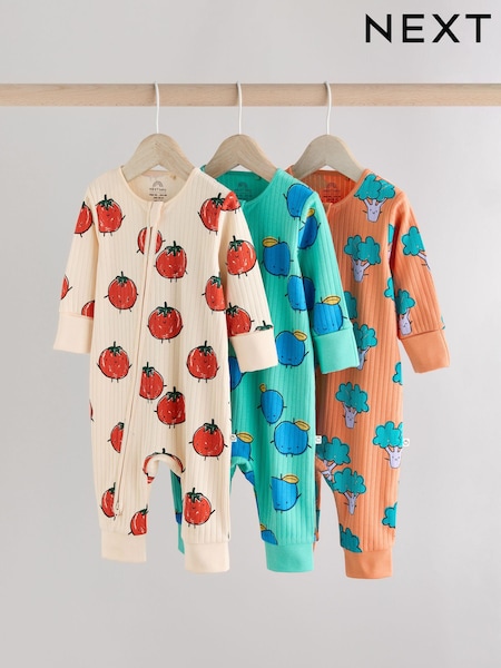 Vegetales brillantes - Baby Two Way Zip Footless 100% Cotton Sleepsuits 3 Pack (0mths-3yrs) (E19573) | 26 € - 28 €