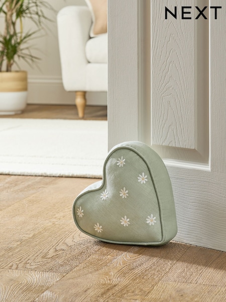 Sage Green Daisy Heart Doorstop (E19683) | €21