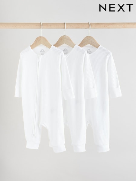 Fehér - Baby Two Way Zip Footless 100% Cotton Sleepsuits 3 Pack (0mths-2yrs) (E19697) | 8 380 Ft - 9 570 Ft