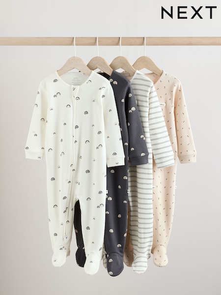Weiß und Schwarz - Two Way Zip Baby Sleepsuits 4 Pack (0mths-2yrs) (0mths-2yrs) (E19698) | 31 € - 34 €