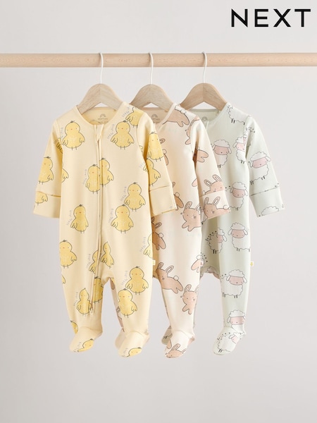أصفر - Baby Spring Two Way Zip 100% Cotton Sleepsuits 3 Pack (0mths-2yrs) (E19704) | ‏97 د.إ.‏ - ‏ 107‏ د.إ.