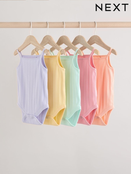 Pale pastels Ribbed Strappy Vest Baby 100% Cotton Bodysuits 5 Pack (E19734) | INR 1,455 - INR 1,698