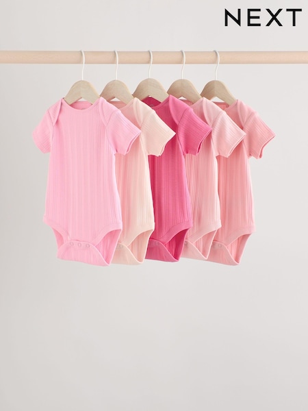 Rosa brillante - Baby Short Sleeve Ribbed 100% Cotton Bodysuits 5 Pack (E19735) | 19 € - 22 €