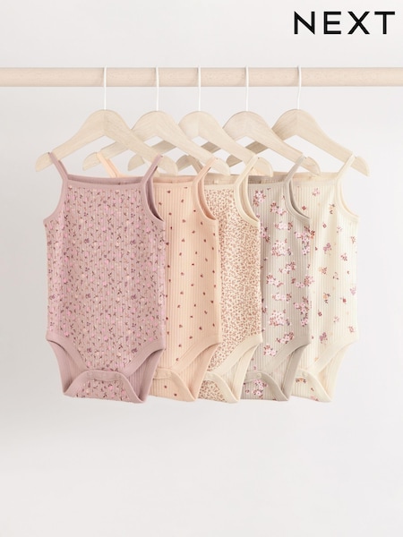 Caramel Ditsy - Strappy Vest Baby 100% Cotton Bodysuits 5 Pack (E19736) | 19 € - 22 €