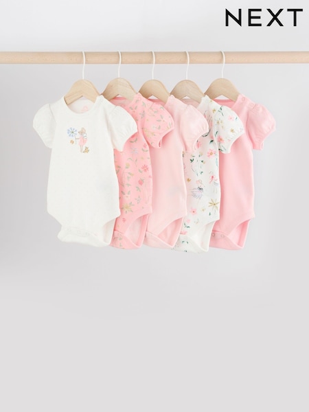 Rosa con ratón - 100% Cotton Short Sleeve Baby Bodysuits 5 Pack (E19737) | 25 € - 28 €