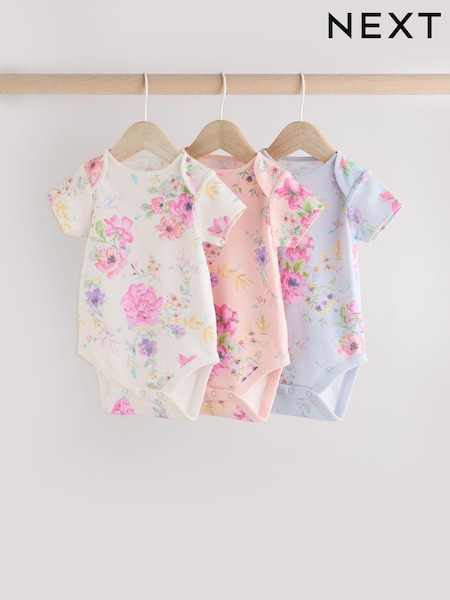 Estampado floral rosa - Baby Short Sleeve 100% Cotton Bodysuits 3 Pack (E19739) | 15 € - 18 €