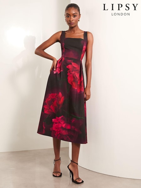 Lipsy Square Neck Prom Skater Midi Dress (E19741) | 394 LEI